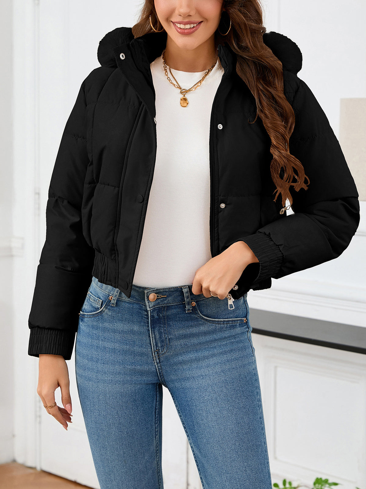 Fashion Pocketed Warm Hooded Padded Coat