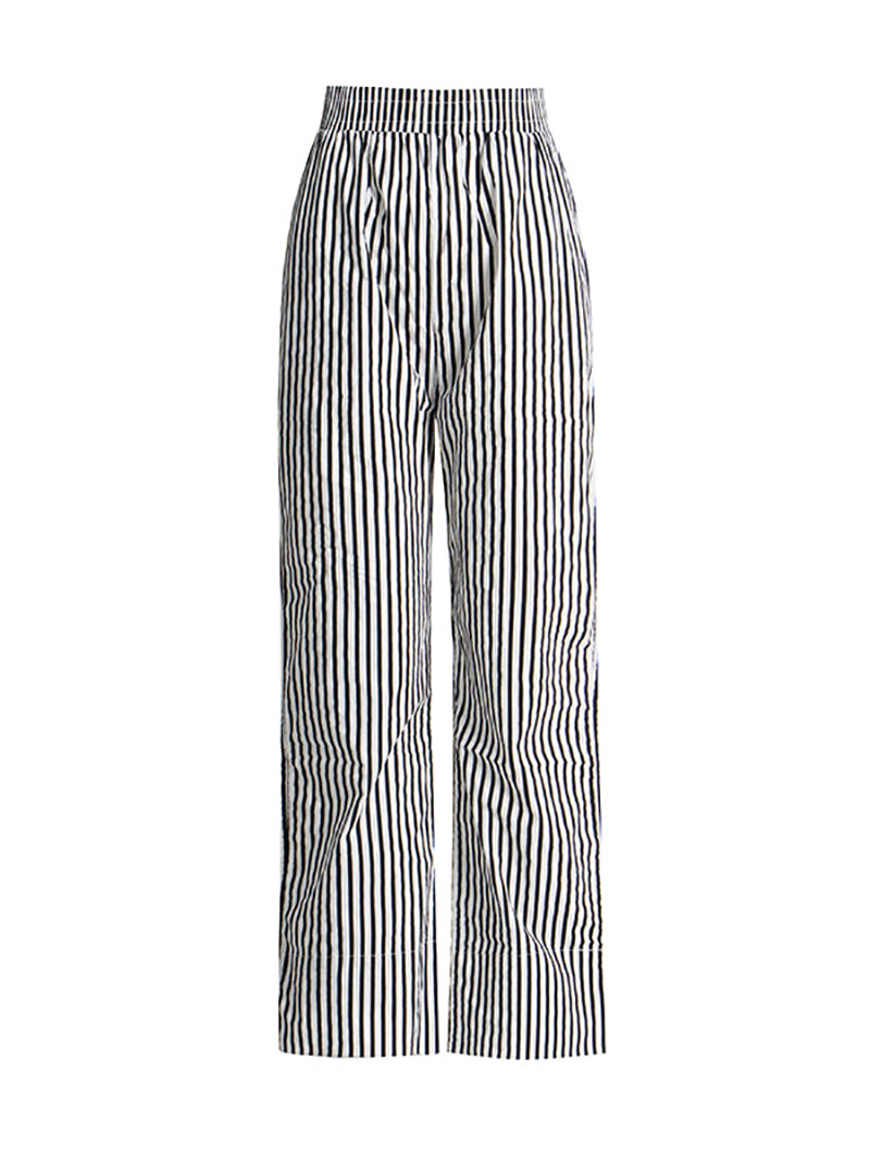 Lapel Off Shoulder Stripe Top And Straight Trousers Set