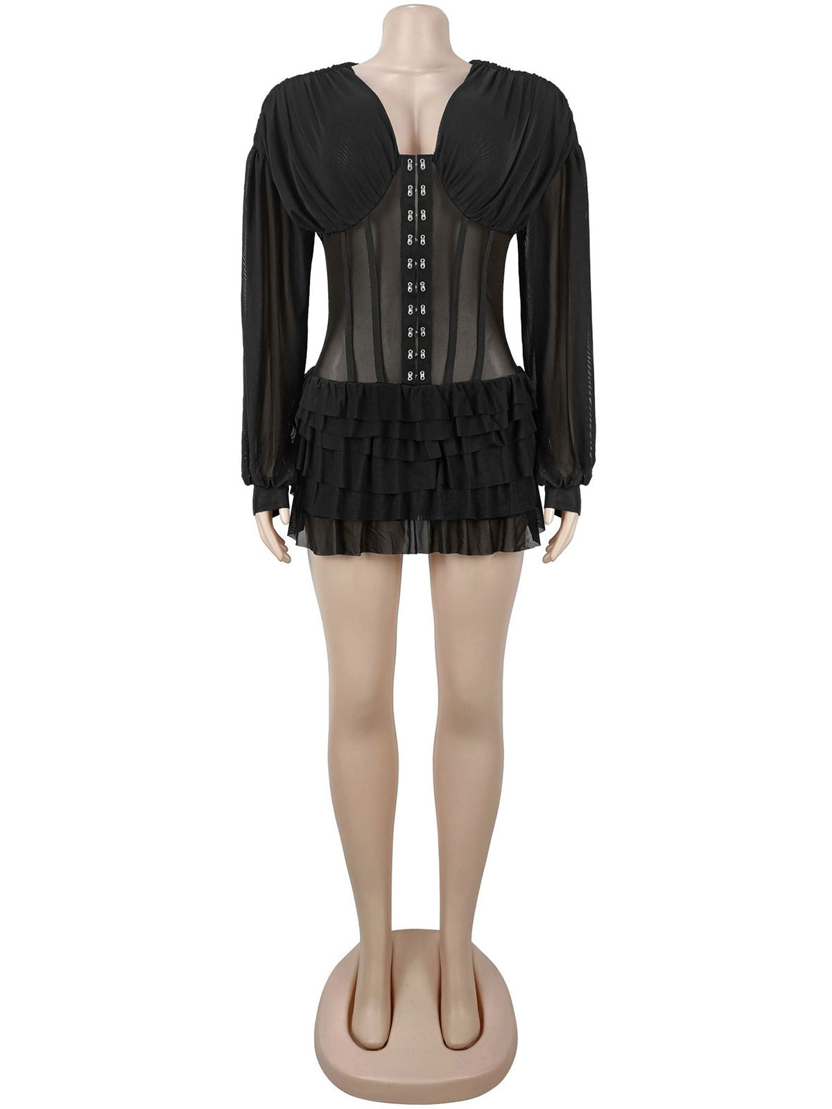 Sexy V Neck Sheer Mesh Club Mini Dress