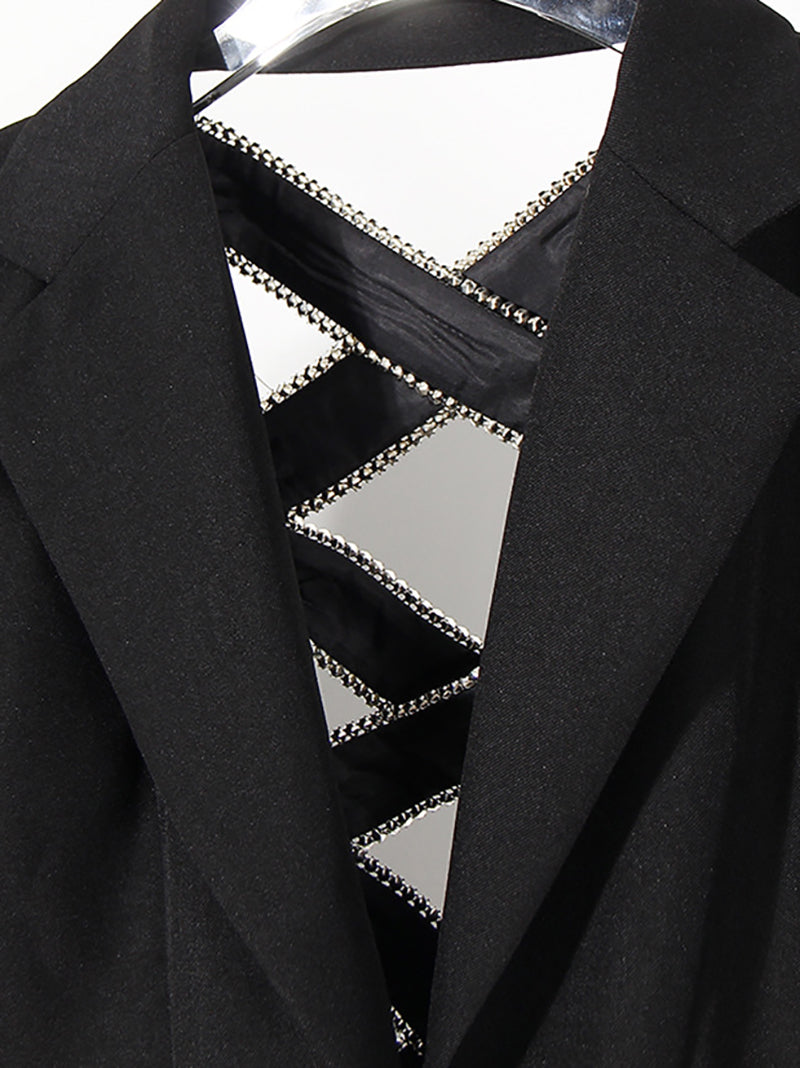 Elegant Chic Black Bow Rhinestones Blazer