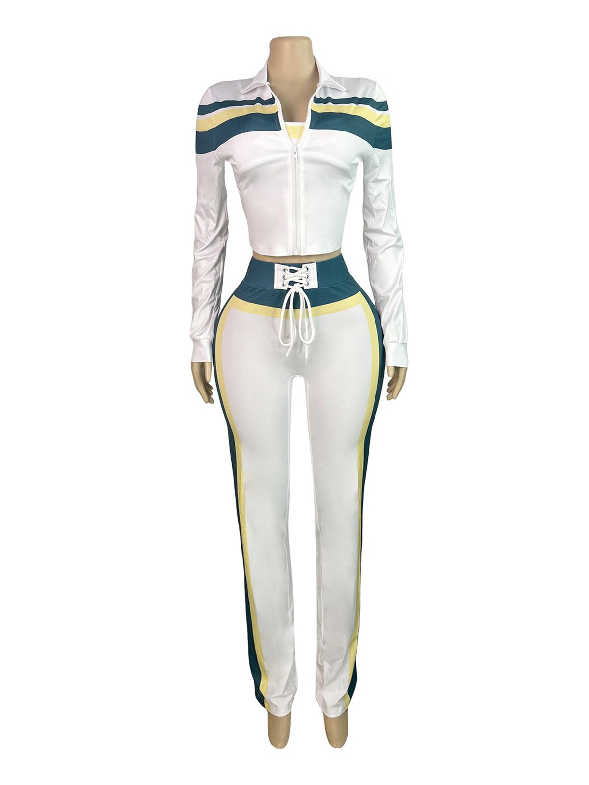 Casual  Stripe Tube Top Jacket Jogging Pants Sports Set