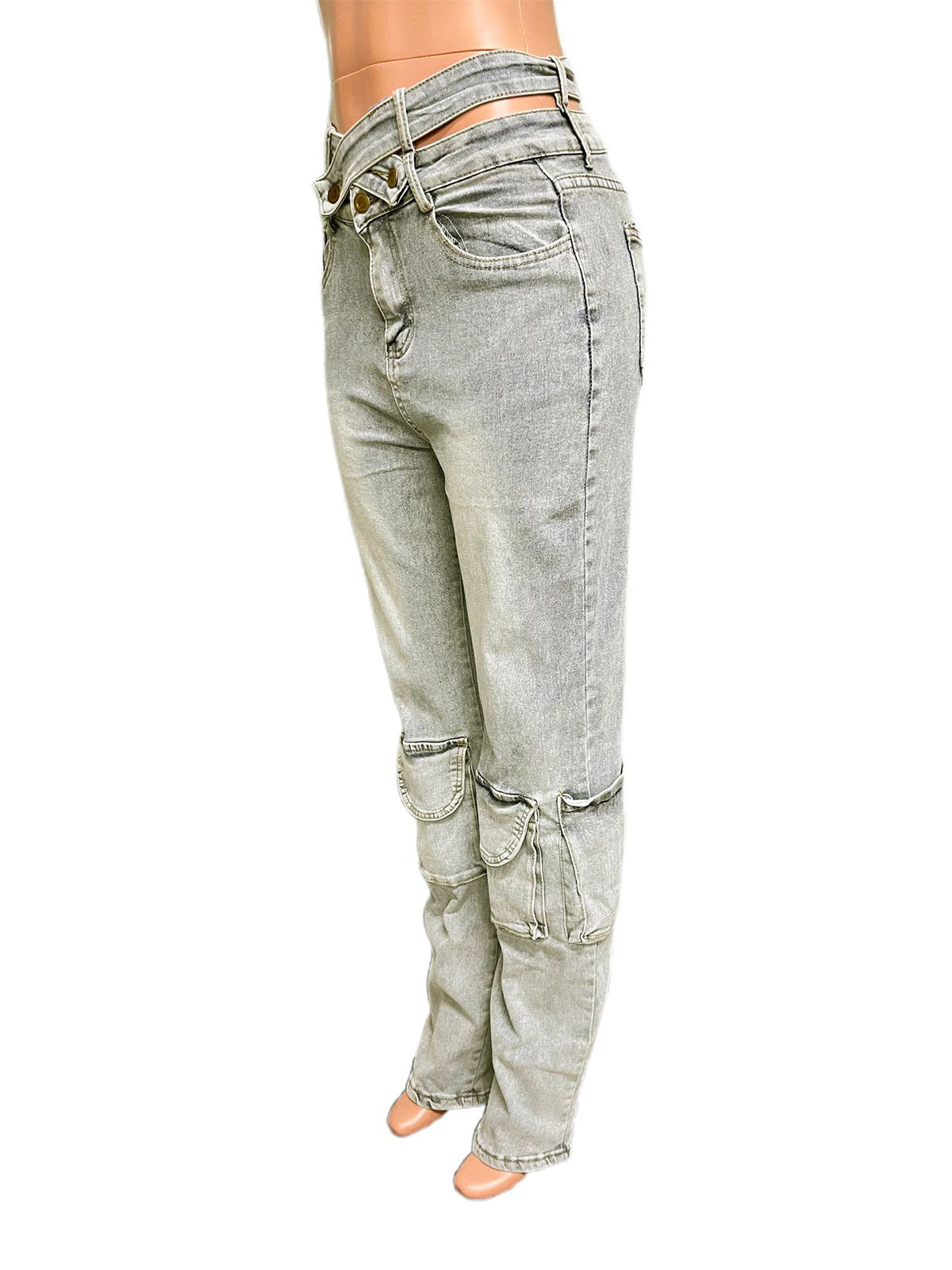 Fashion Crossover Stacked Double Pocket Jeans