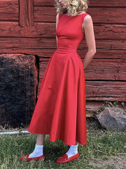 Solid Sleeveless A Line Dress