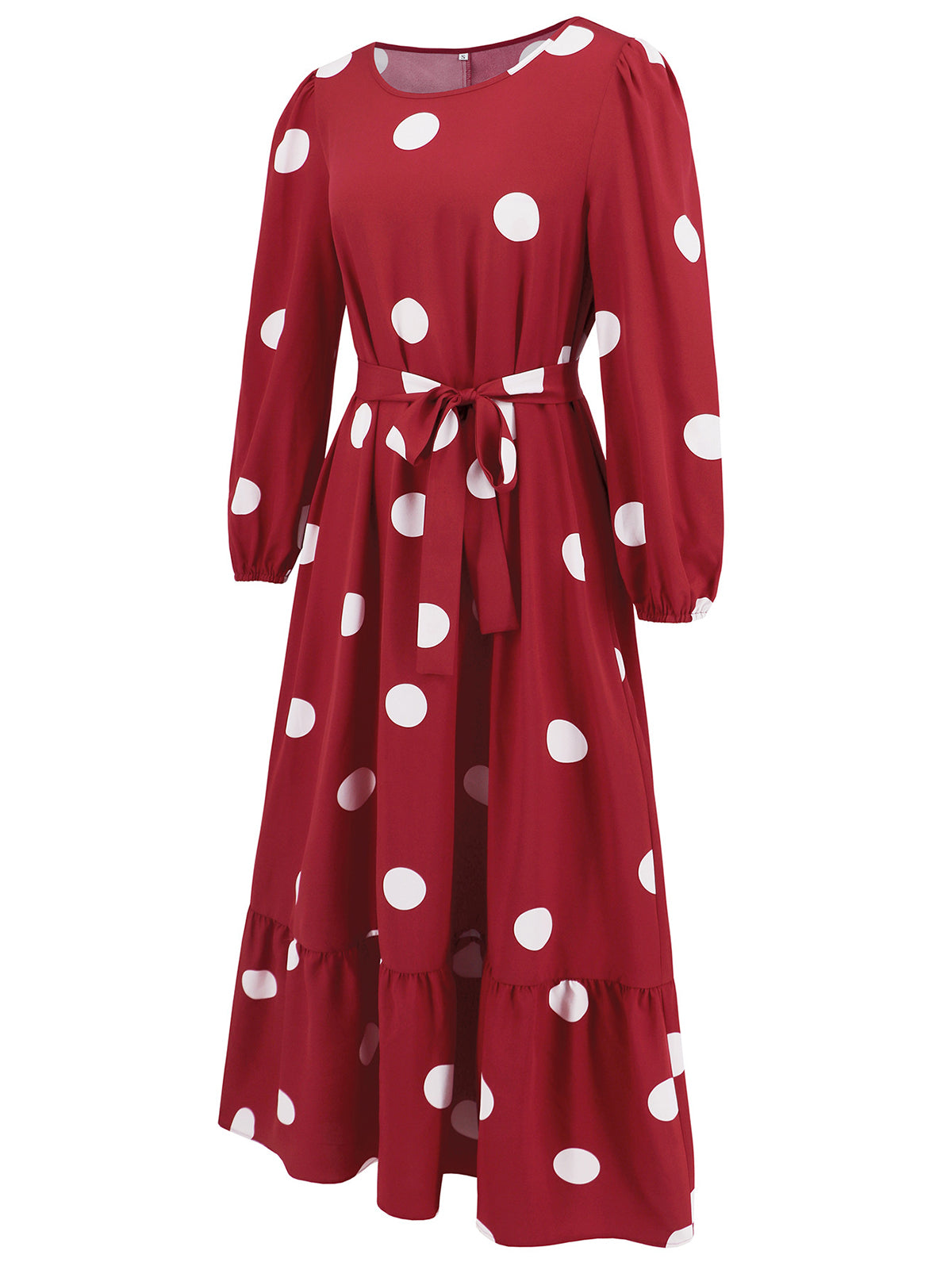 Casual Polka Dot Print Long Sleeve Ruffle Hem Dress