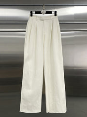 Fashion Pleated Hemp Straight-Leg Pants