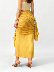 Fashion Ruched Bodycon Midi Length Skirt