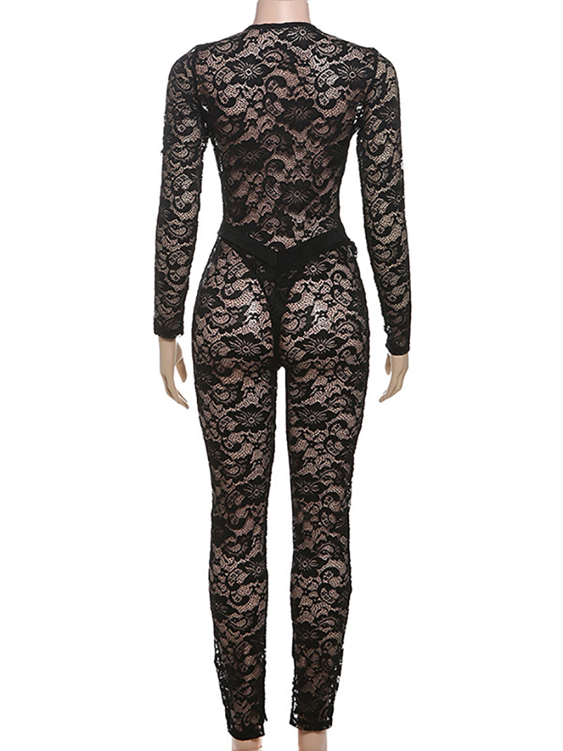 Sexy Lace See through Bodysuit Two Pieces Pants Set
