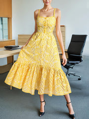 Elegant Embroidered High Waist Slip Midi Dress