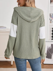 Casual Ribbed Knit Hooded Zip Cardigan