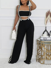 Sexy Crop Tops Skinny Straps Flared Pants Set Jumpsuits