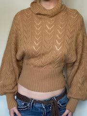 Vintage High Collar Cinched Waist Cropped Sweaters