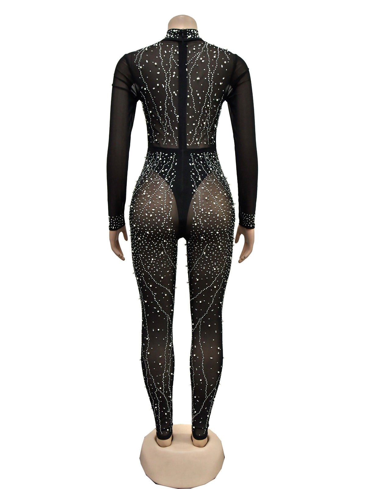 Sexy See through Rhinestone Mesh Jumpsuit