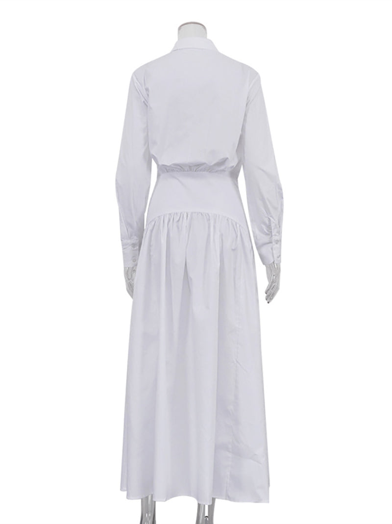 Casual Blouse Turn-down Collar A-Line Maxi Dress