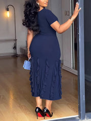 Casual Hem Layered Ruffle Bodycon Midi Dress