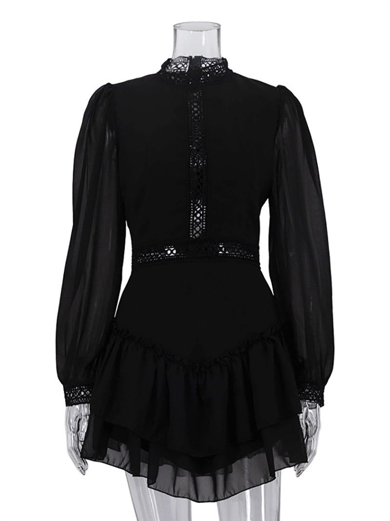 Fashion Chiffon Hollow Out Ruffles Mini Dress