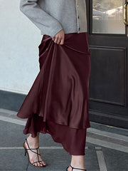 Mesh Patchwork Double-deck Design Satin Long Skirt