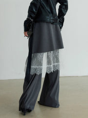 Striped Ruched Split Lace Wide Leg Layered Pants Sets