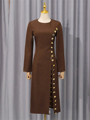 Solid Slimming Spliced Metal Side Button Fashion Dress