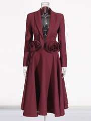 Elegant Floral Applique Blazer and Midi Skirt Sets