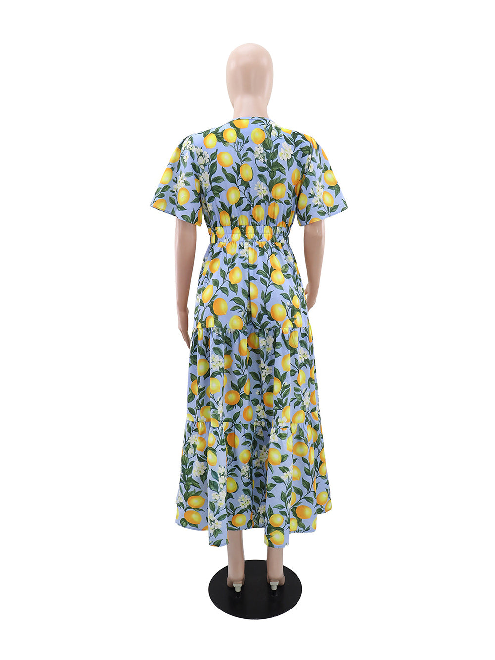 Casual V Neck Floral Print Cinched Waist Maxi Dress