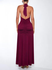 Sexy Backless Slim High Split Halter Maxi Dress
