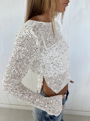 Sexy Deep V Hollow Out Sequin Top