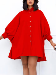 Elegant Bubble Sleeves Loose Shirt Dress