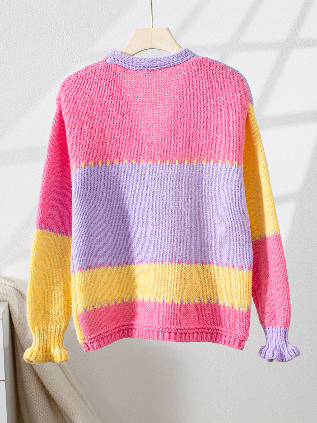 Elegant Colorblock Ribbed Knit Cardigan Sweater
