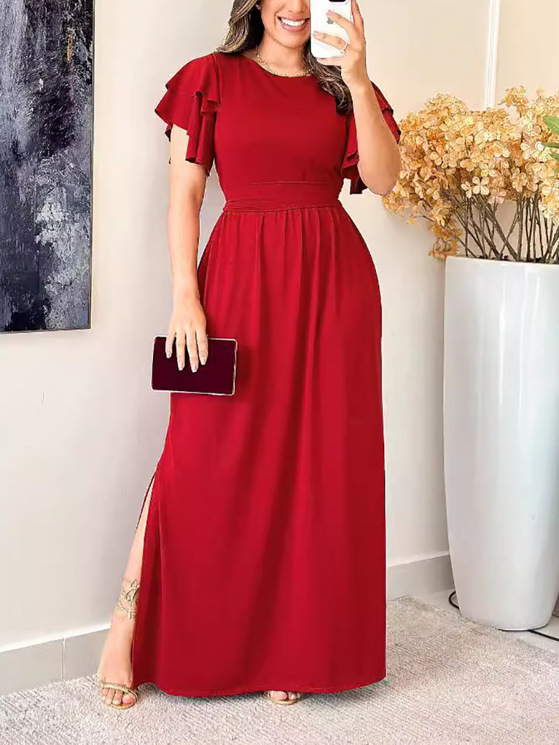 Elegant Solid Color Side Split Maxi Dress