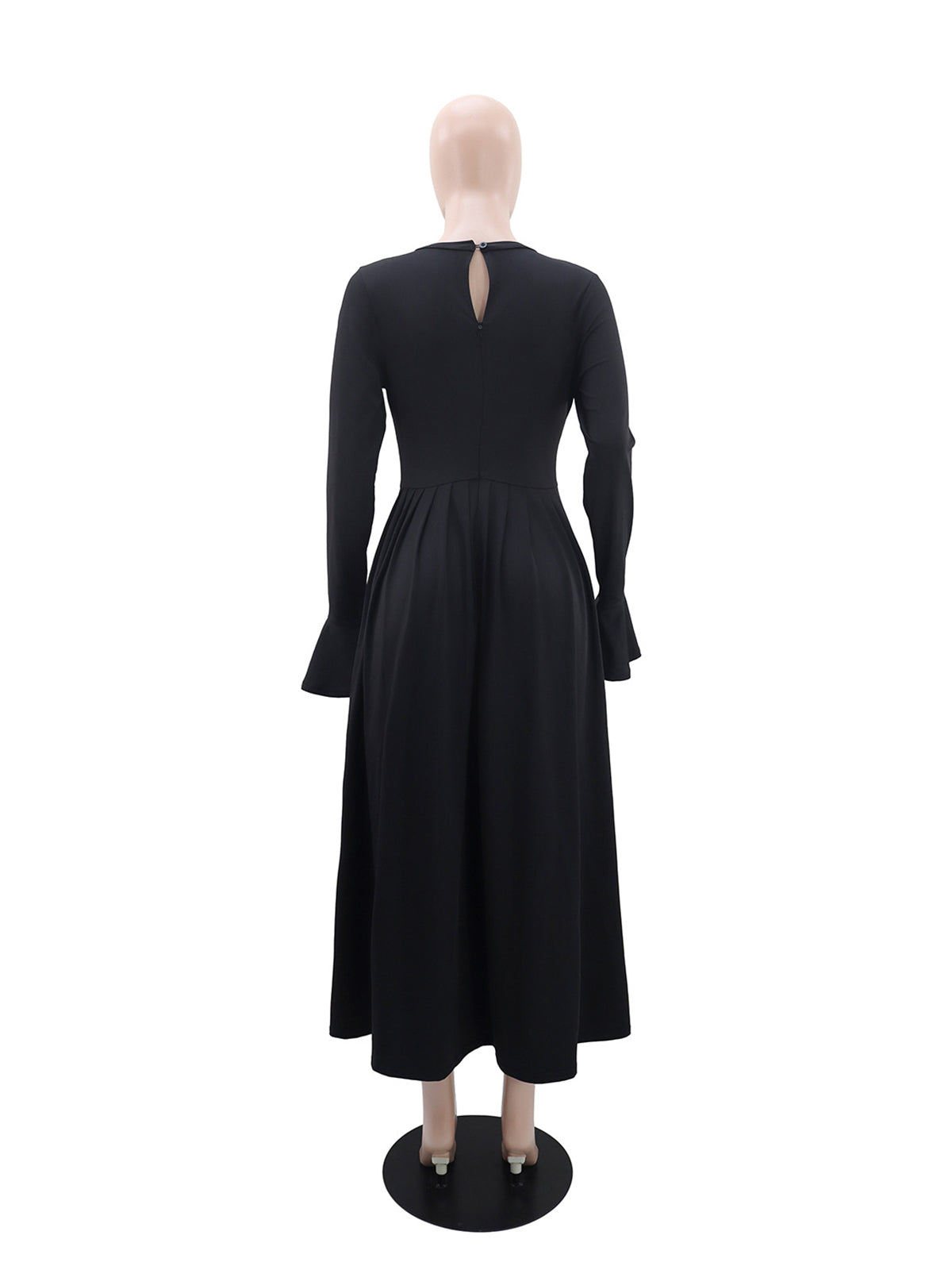 Elegant Round Collar Hollow Out High Wasit Maxi Dress