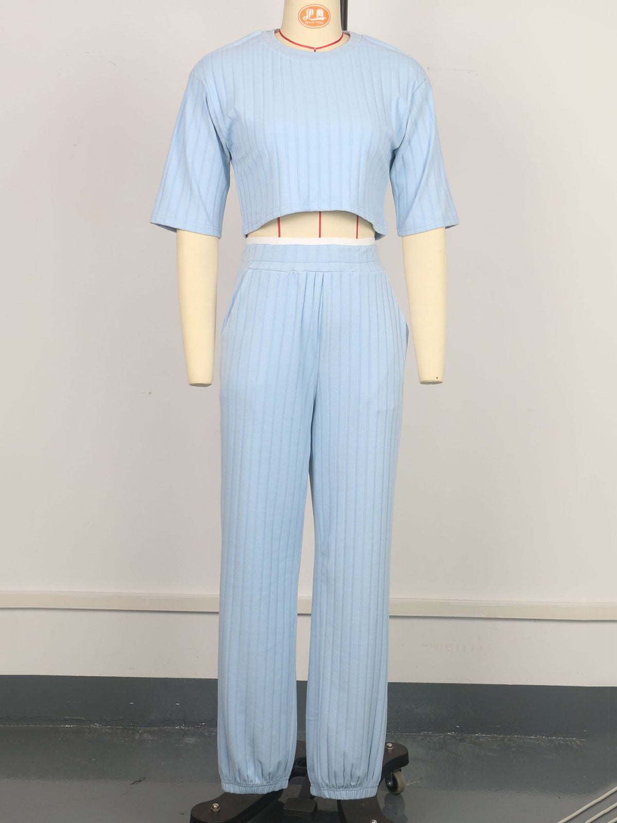 Solid Crop Tops And Wide Leg Pants Sports Set