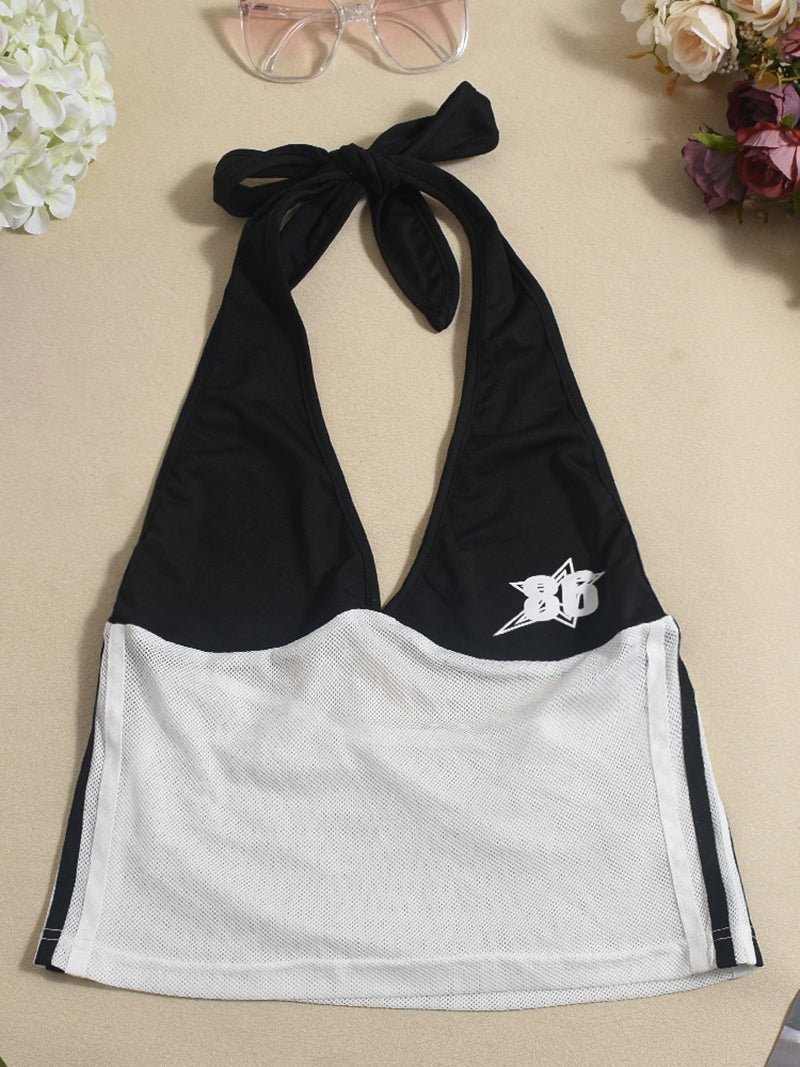 Casual Print Mesh Patchwork Sleeveless Vest Shorts Sets