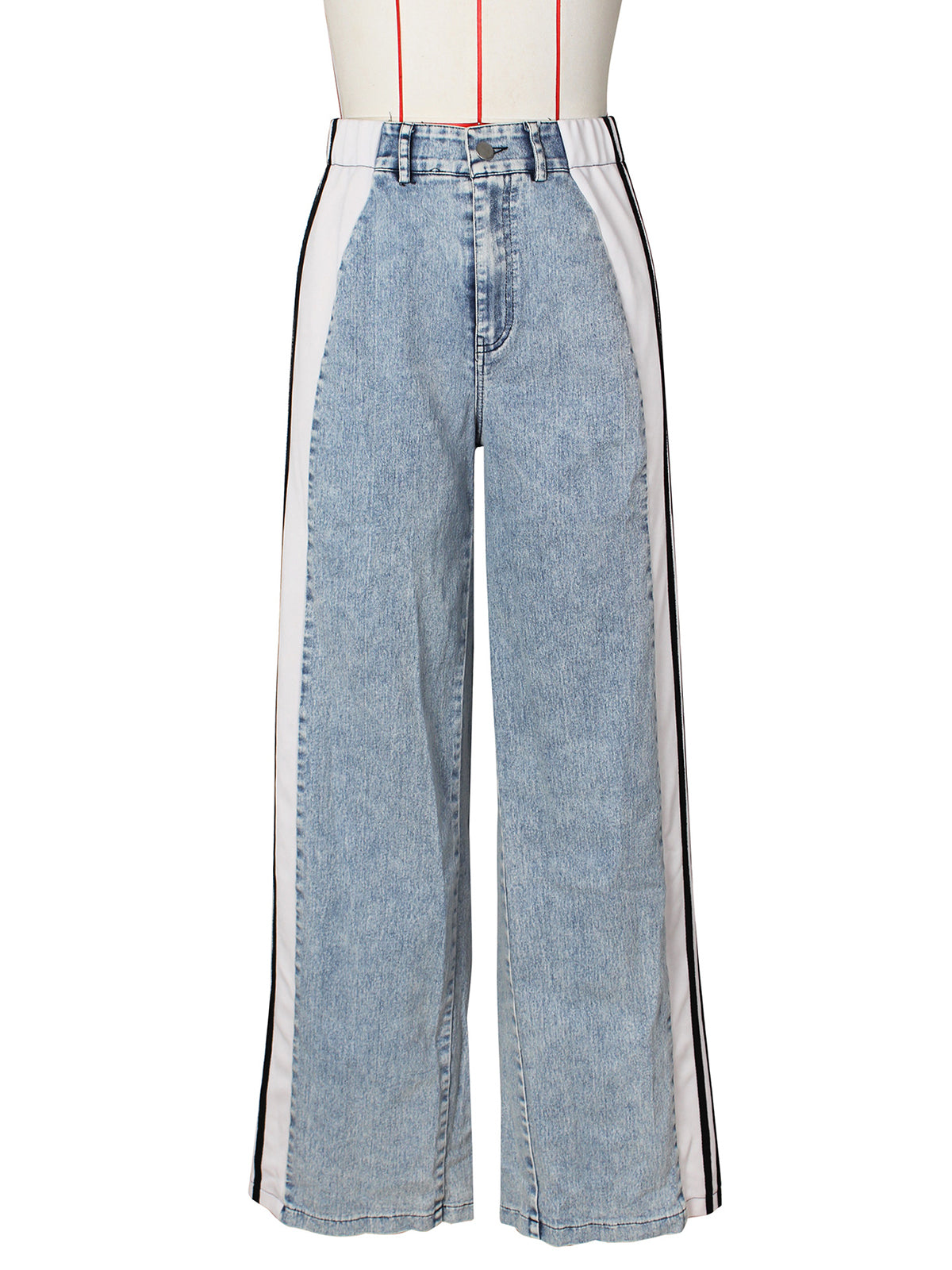 Fashion Patchwork Stripe Elastic High Waist Jeans