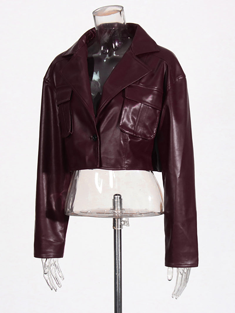 Casual Faux Leather Jackets Long Sleeve Coat