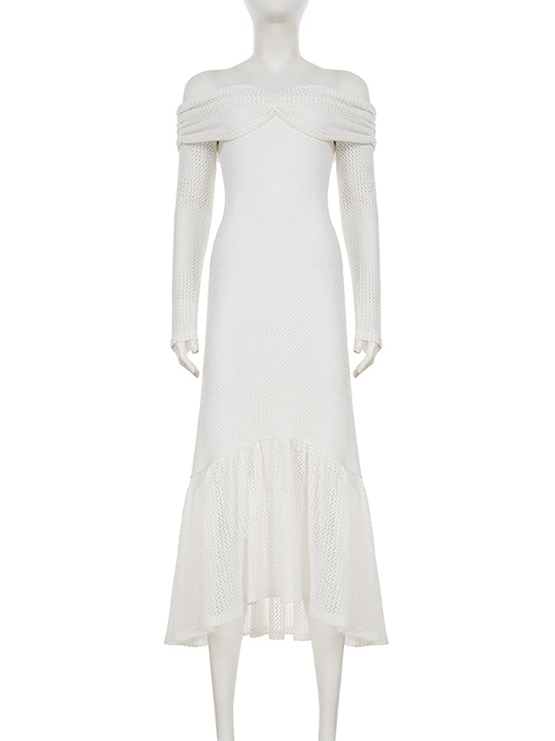 Off Shoulder Long Sleeve Crochet Slim Mermaid Dress