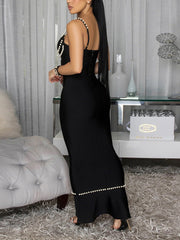 Sexy Pearl Embellishment Bodycon Maxi Dress
