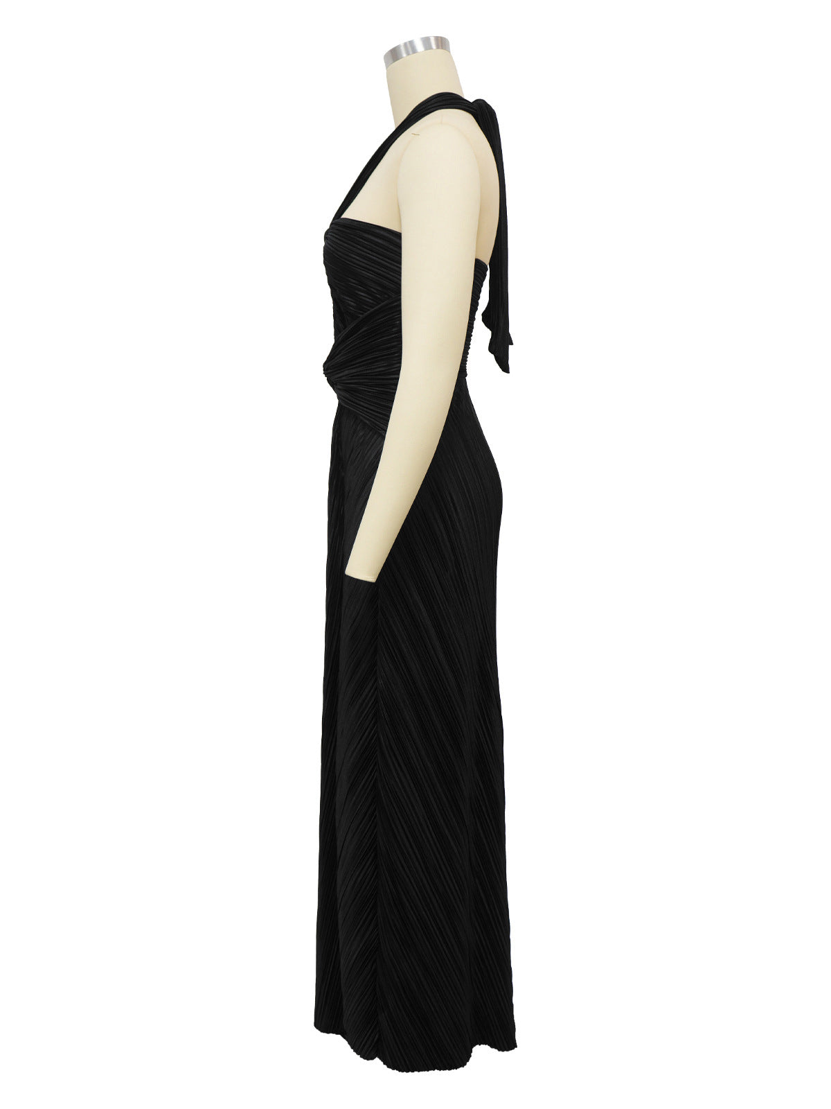 Sexy Strapless Ribbed Cut-Out Halter Maxi Dress