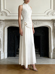 Round Neck Ruched Embellished Sleeveless Maxi Dress