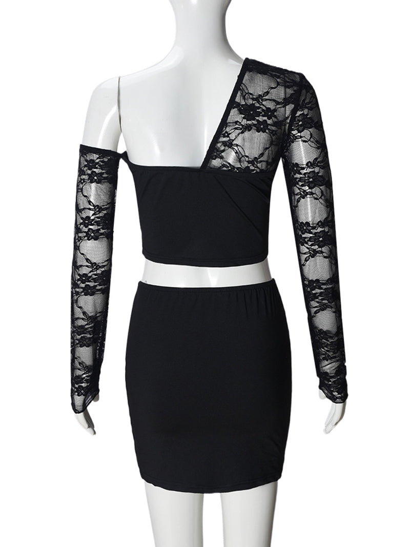 Sexy Sheer Lace Off Shoulder Mini Skirt Two Piece Sets