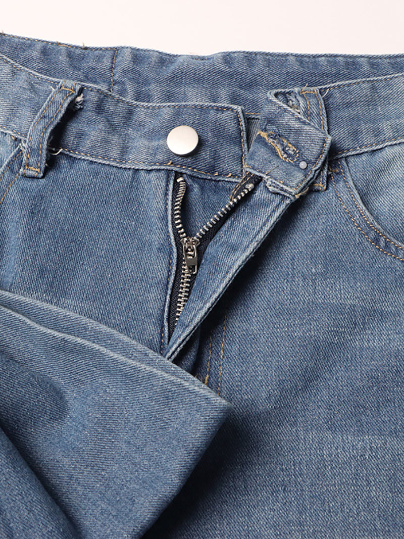 Casual Patchwork Bow Embellishment Straight Jeans