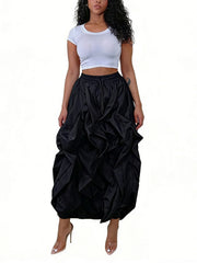 Casual Drawstring Waist Ruffle Parachute Skirt