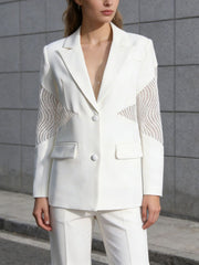 Solid Color Lace Patchwork Casual Blazer