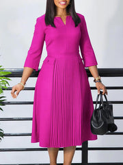 Elegant High Waist Pleated Midi Dress