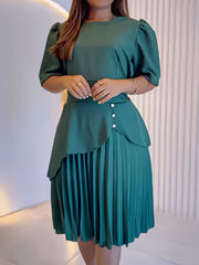 Elegant Round Neck Asymmetry Pleated Dress