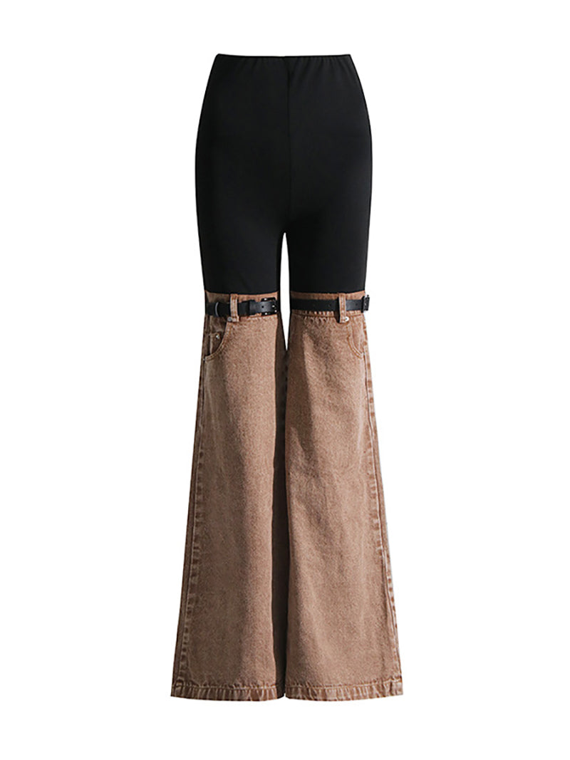 Fashion Denim Patchwork High Waist Bottom Flare Jeans