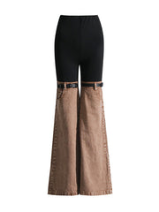 Fashion Denim Patchwork High Waist Bottom Flare Jeans