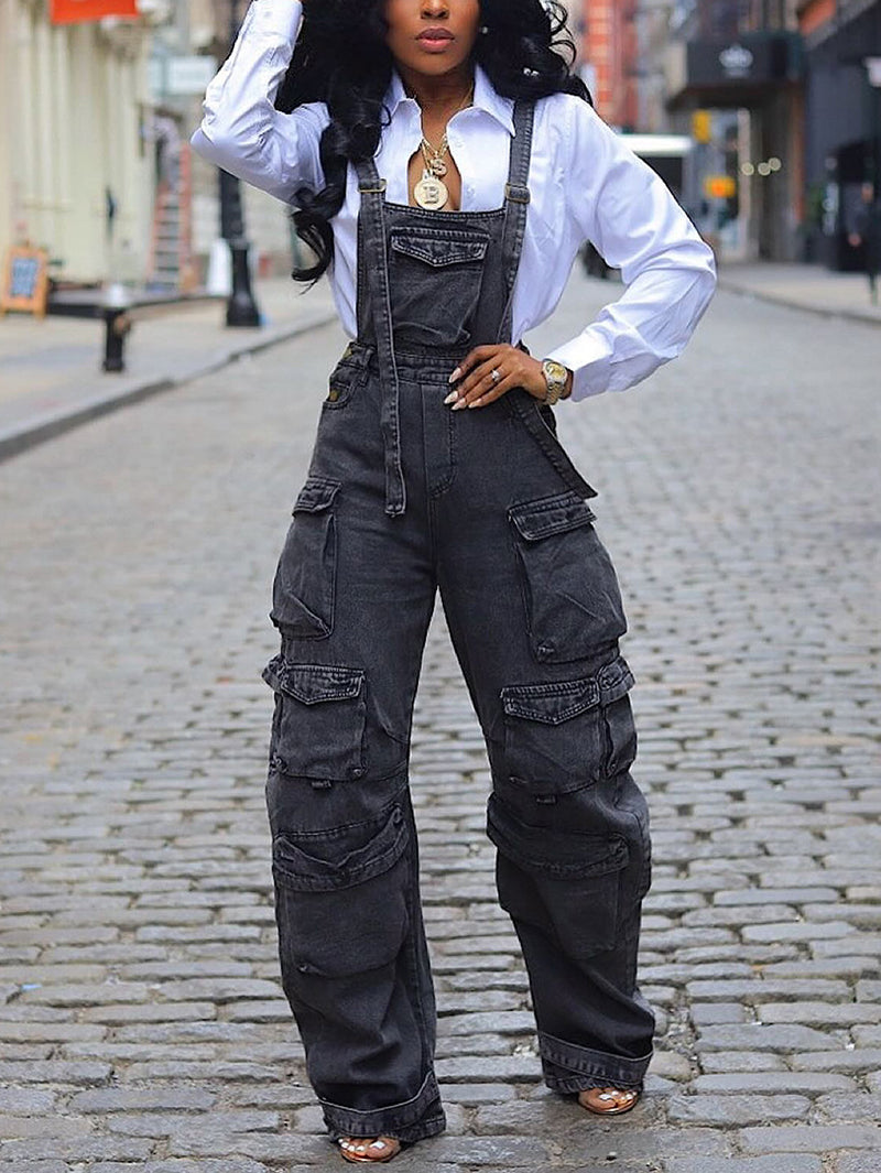 Denim Overalls High Waist Straight Jumpsuit