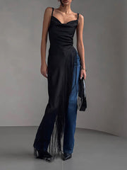 Sexy Spaghetti Strap Slit Tassels Midi Dress