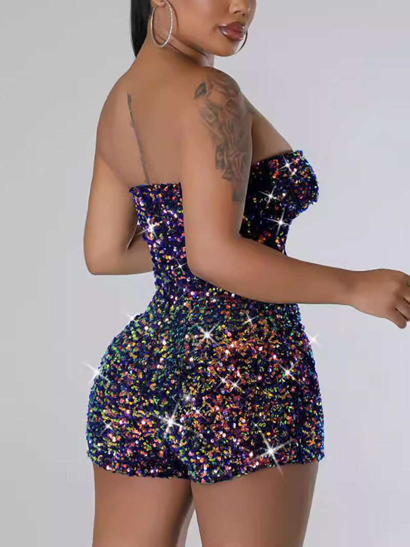 Strapless Sequin Nightclub Bodycon Romper