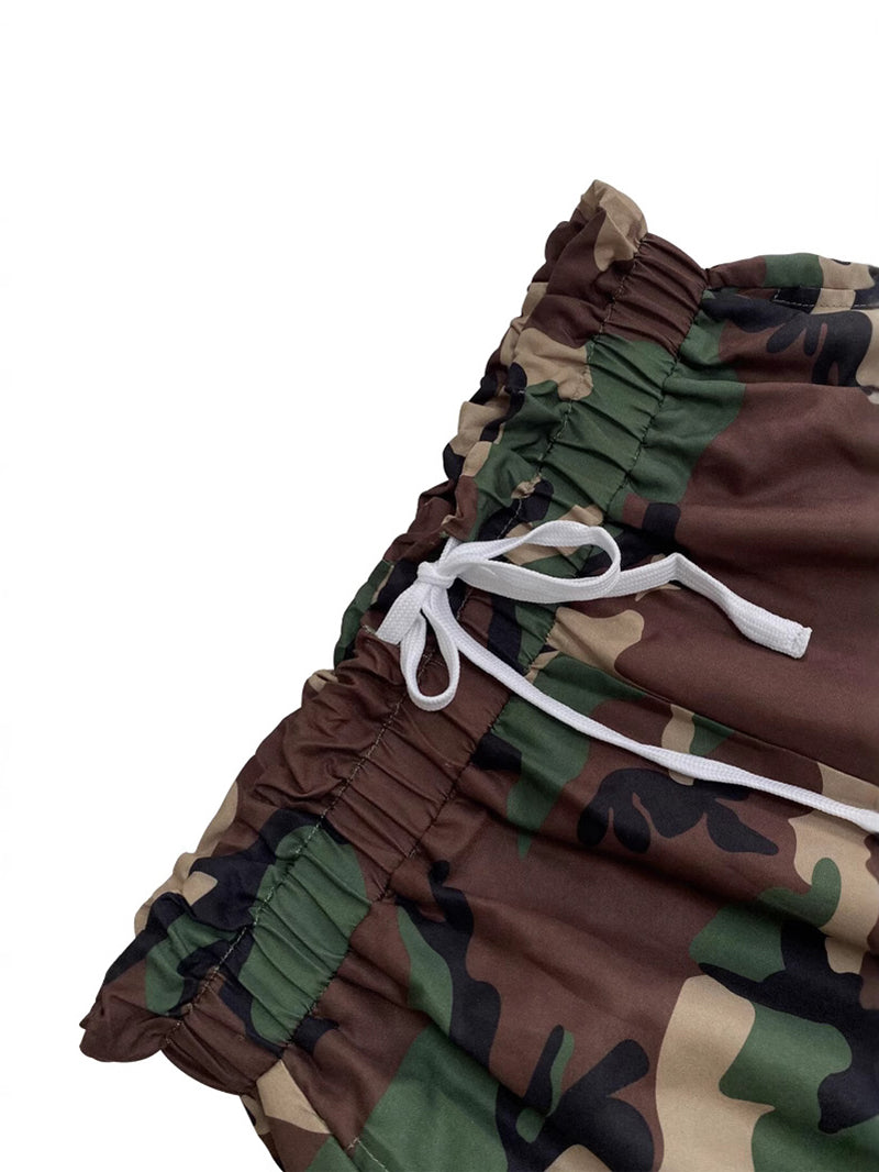 Street Camo Print Flap Pocket Drawstring Cargo Pants